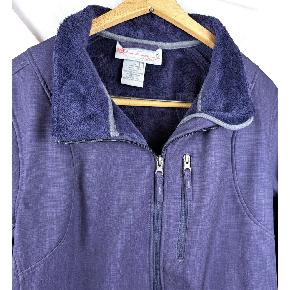 Free Country Plum Softshell Jacket Faux Fur Lined Full Zip Womens 1X FC-7 F14